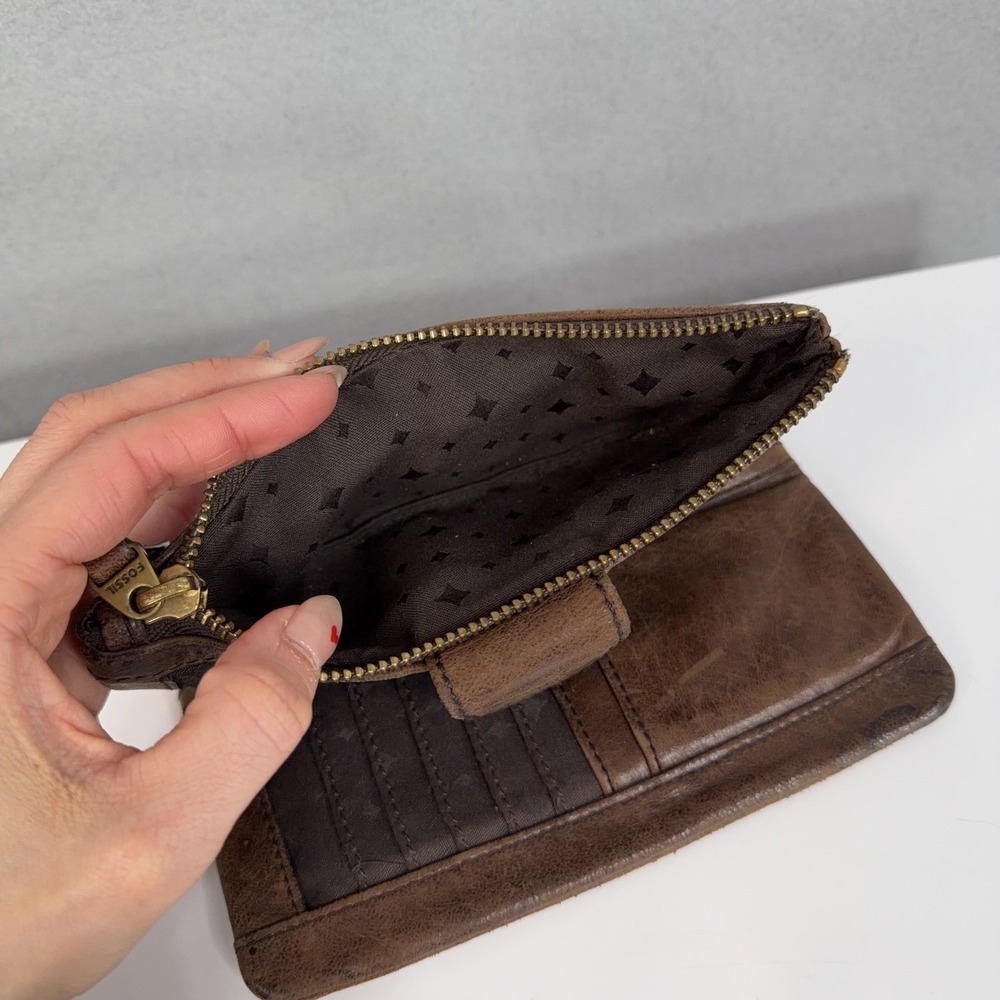Fossil Wallet Womens Brown Leather Cowhide Patchwork Clutch Long Live Vintage - Picture 5 of 10